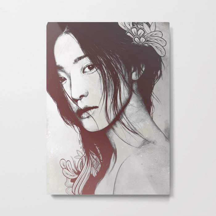 Stoic II red & black | japanese woman with mandalas Metal Print