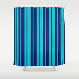 [ Thumbnail: Dark Turquoise & Midnight Blue Colored Striped Pattern Shower Curtain ]