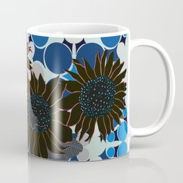 Modern sunflowers with a circle geometric background - blue Mug
