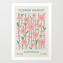 Flower Market Amsterdam Retro Scandi Spring Print Art Print