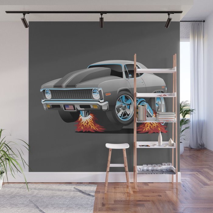 Classic American Muscle Car Hot Rod Cartoon Wall Mural By Hobrath