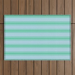 [ Thumbnail: Light Blue & Aquamarine Colored Lines/Stripes Pattern Outdoor Rug ]
