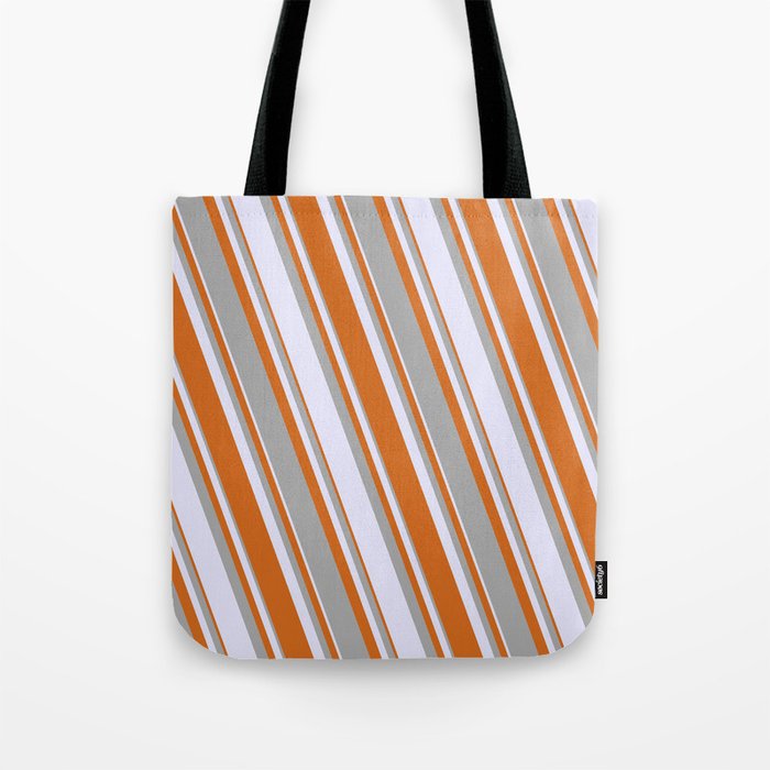 Lavender, Chocolate, and Dark Gray Colored Pattern of Stripes Tote Bag