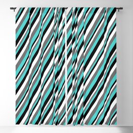 [ Thumbnail: White, Dim Gray, Turquoise, and Black Colored Lined Pattern Blackout Curtain ]