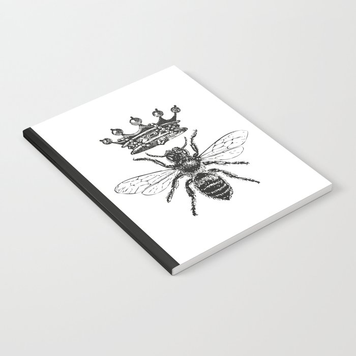 Queen Bee No. 1 | Vintage Bee with Crown | Black and White | Notebook