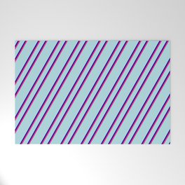 [ Thumbnail: Powder Blue, Dark Blue, and Deep Pink Colored Stripes/Lines Pattern Welcome Mat ]
