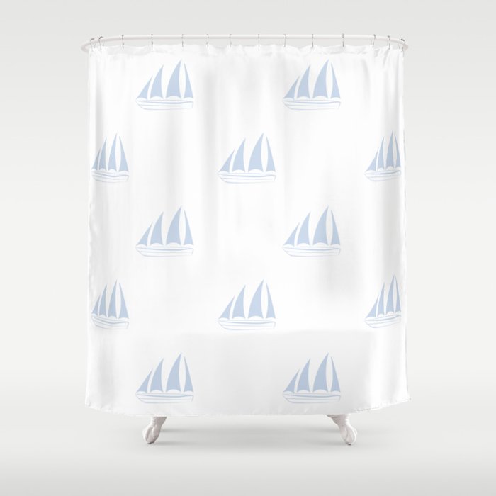 Pale Blue Sailboat Pattern Shower Curtain