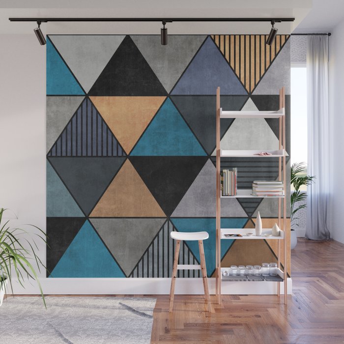Colorful Concrete Triangles 2 - Blue, Grey, Brown Wall Mural