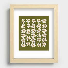 White Flowers khaki green background Recessed Framed Print