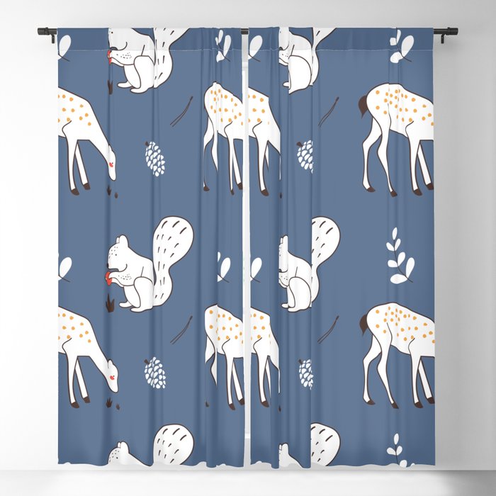 Wildlife - Happy Forest Animals Muted Blue Blackout Curtain