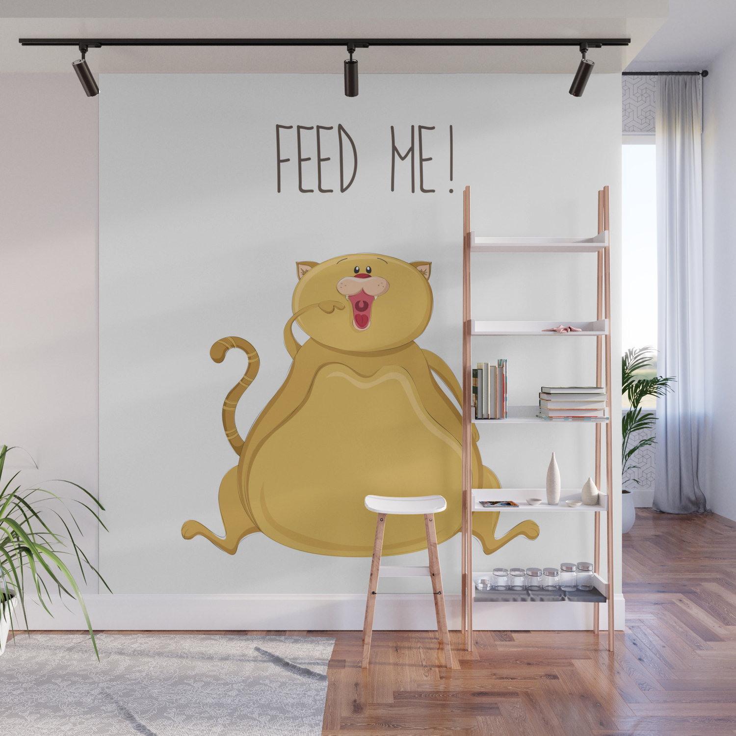 Fat Cat Feed Me Art Print With Cute Fat Cat Wall Mural By
