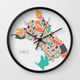 Oakland California Map with neighborhoods and modern round shapes Wall Clock