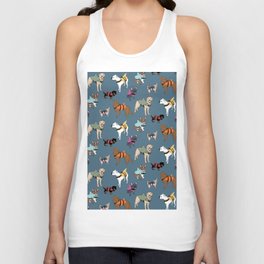 Dogs in Shark Lifejackets on Midnight Blue Unisex Tank Top