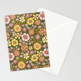 Spring Florals Ava -Green Pink Yellow Orange Flower Pattern Stationery Card
