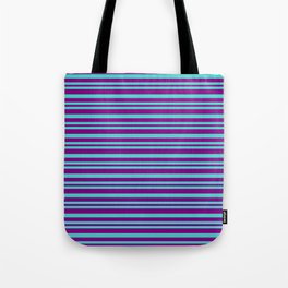 [ Thumbnail: Purple & Turquoise Colored Pattern of Stripes Tote Bag ]