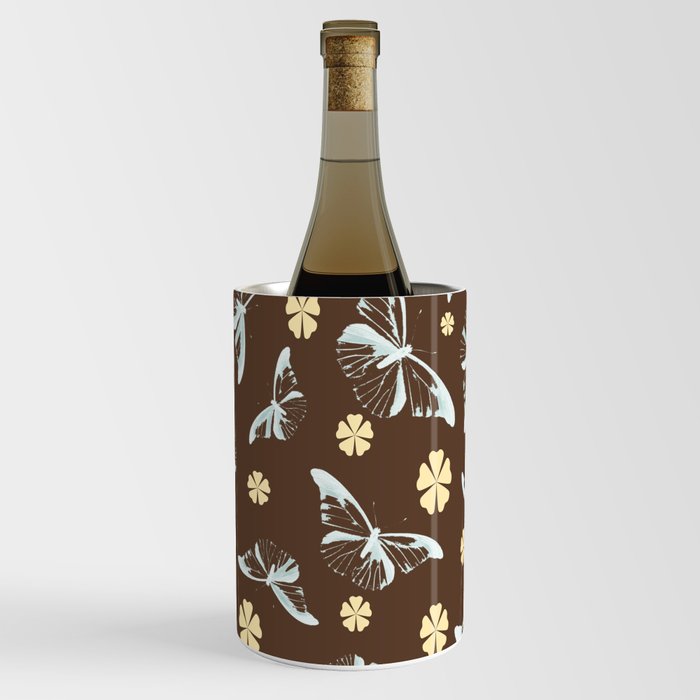 Retro Color Brown Butterfly Pattern Vintage Floral Pattern Cute Mid Century Modern Pattern Wine Chiller