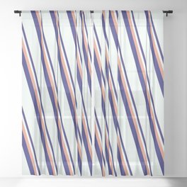 [ Thumbnail: Dark Salmon, Midnight Blue & Mint Cream Colored Stripes Pattern Sheer Curtain ]
