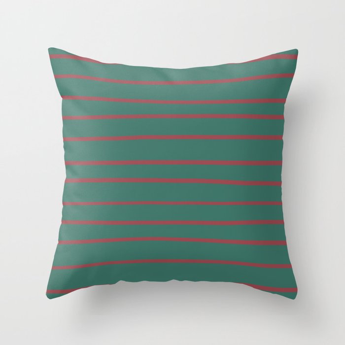 Red Dark Green Horizontal Stripe Pattern 2021 Color of the Year Passionate and Cloverfields Throw Pillow