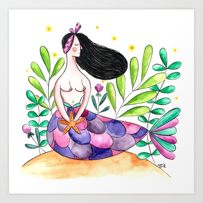 Natural Mermaid Art Print