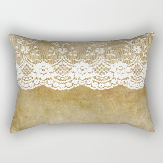 The elegant lady- White luxury foral lace on grunge backround Rectangular Pillow