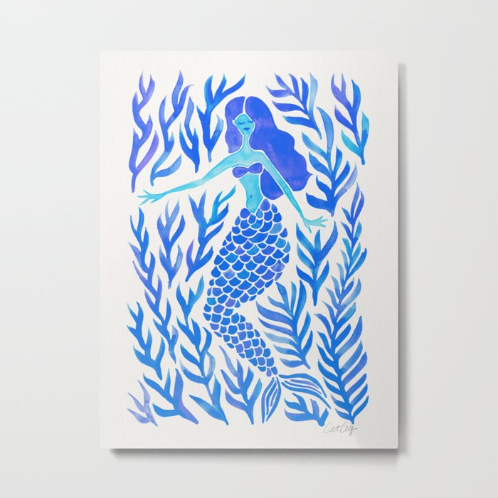 Kelp Forest Mermaid – Blue Palette Metal Print