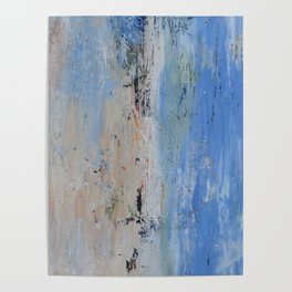 Blue sage tan ivory water coastline abstract Poster