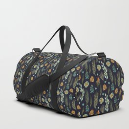 Plants Pattern Branches Leaves Green Navy Floral Watercolor Duffle Bag