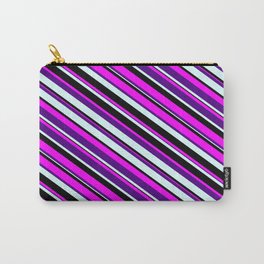 [ Thumbnail: Fuchsia, Indigo, Light Cyan & Black Colored Lines Pattern Carry-All Pouch ]