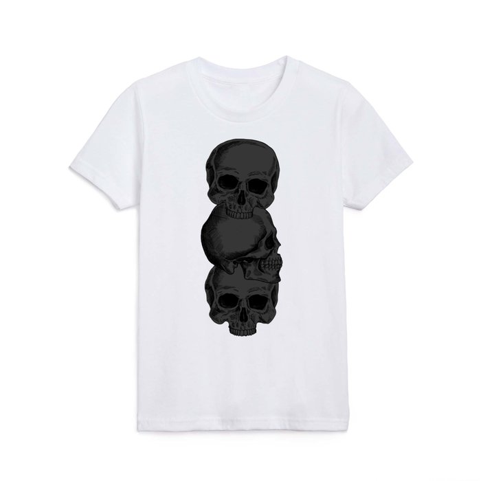 3 Black Skulls Stacked On Top of Each Other Kids T Shirt