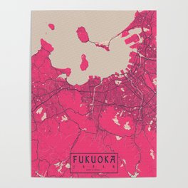 Fukuoka City Map Japan - Cherry Blossom Poster