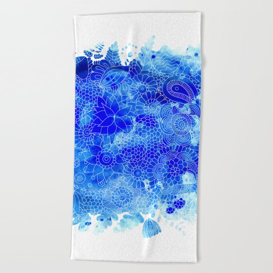 Blue Floral Pattern 02 Beach Towel
