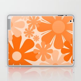Retro 60s 70s Flowers - Vintage Style Floral Pattern Orange Laptop Skin