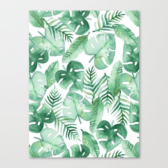 Tropical Jungle on White Canvas Print