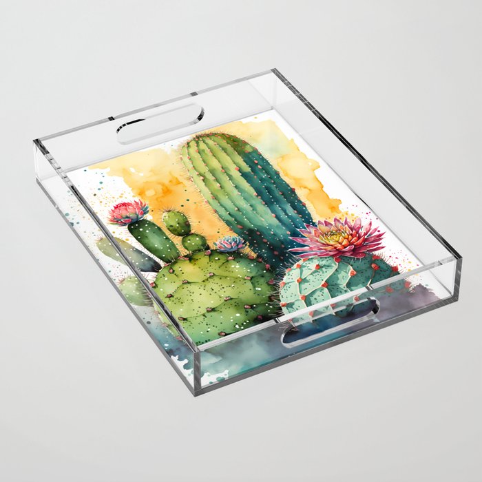 Cactus Watercolor Acrylic Tray