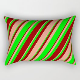 [ Thumbnail: Dark Salmon, Lime, and Dark Red Colored Lines Pattern Rectangular Pillow ]