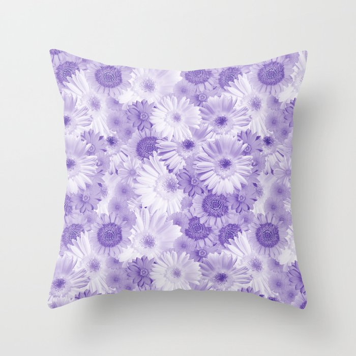 Lavender Purple Mixed Gerbera Daisies Oil Painted Floral Throw Pillow