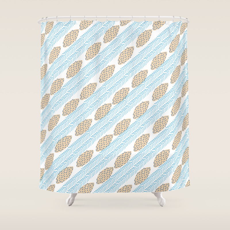 Blue Brown Watercolor Brushstrokes Leaves Chevron Shower Curtain By Pink Water Society6