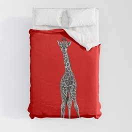 Baby giraffe - ink illustration - red Duvet Cover