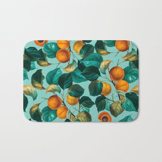 Peach and Leaf Pattern Bath Mat