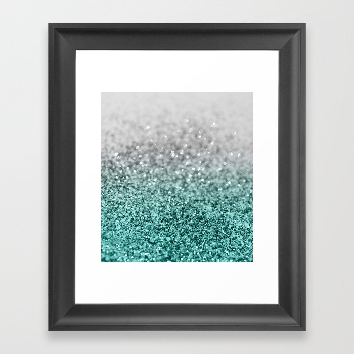 Silver Teal Ocean Glitter Glam #1 (Faux Glitter) #shiny #decor #art #society6 Framed Art Print