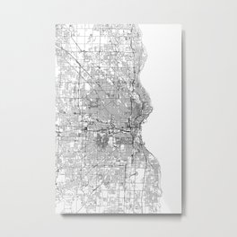 Milwaukee White Map Metal Print | Architecture, Black And White, Digital, Modern, Wisconsin, Maps, Simple, Milwaukee, Popular, Design 