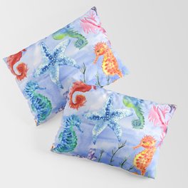 Seahorses And Starfish With Corals Pillow Sham