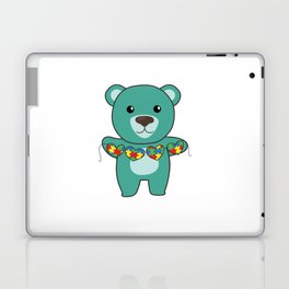 Autism Awareness Month Puzzle Heart Turquoise Bear Laptop Skin