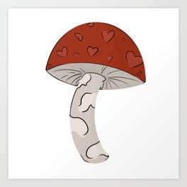 Red Heart Cap Magic Mushroom Illustration Art Print