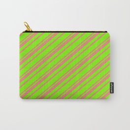 [ Thumbnail: Green and Light Coral Colored Striped Pattern Carry-All Pouch ]