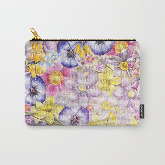 Painterly Vintage Spring Flowers Pattern - Springflower floral Carry-All Pouch