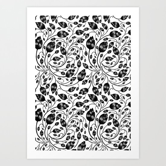 b&w flora pattern Art Print