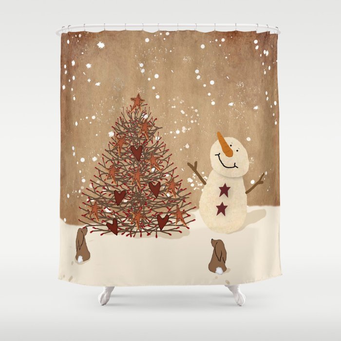 Primitive Country Christmas Tree Shower Curtain