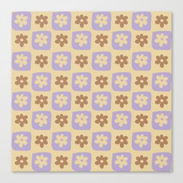 Hand-Drawn Checkered Flower Shapes Pattern Canvas Print