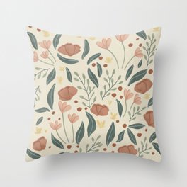 Folktale Florals Pattern | Cottagecore Flowers, Vintage Inspired Florals, Cottagecore Style, Indie Floral Pattern Throw Pillow
